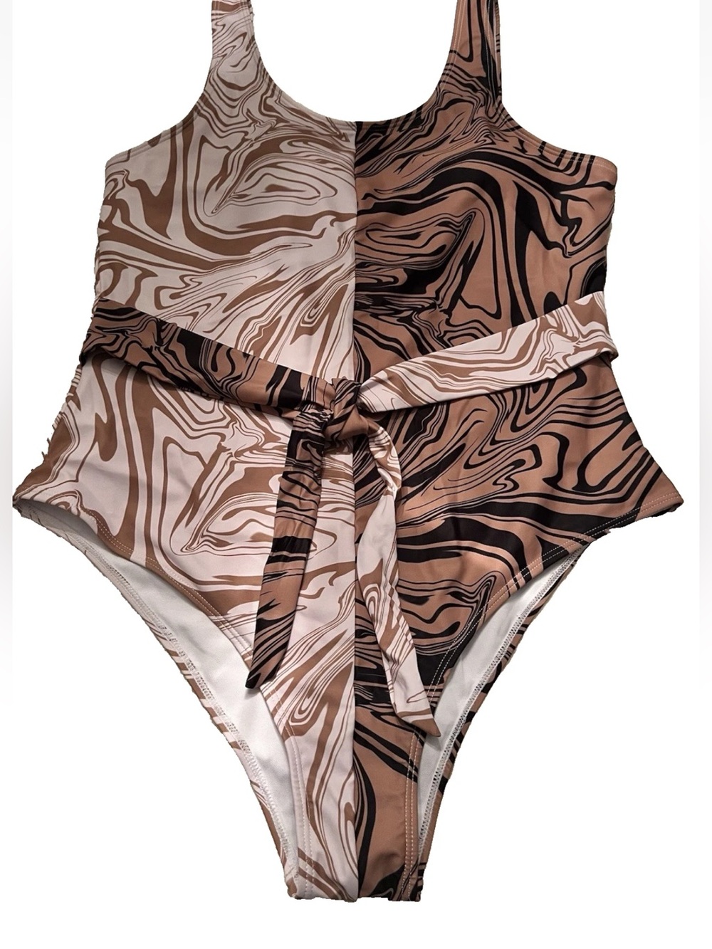 SHEIN 2XL Brown Marble-Print One-Piece waistline Tie Belt NEW NWOT